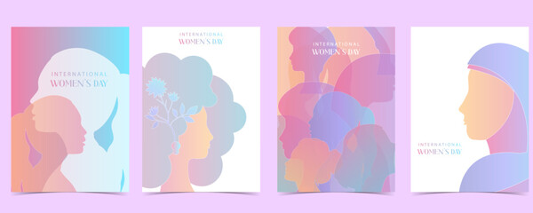International women's day background with flower and gradient style for vertical a4 design
