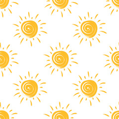 Seamless pattern with hand drawn suns. Sun seamless pattern. Simple background, print
