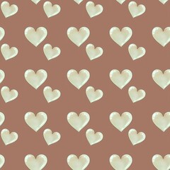 Milk Hearts Big Design Seamless Pattern on Mocha Mousse Background