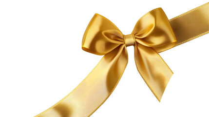 Fototapeta premium Diagonal corner gold gift bow ribbon isolated transparent background photo PNG file