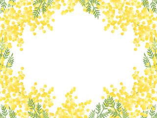 水彩で描いたミモザのフレーム素材