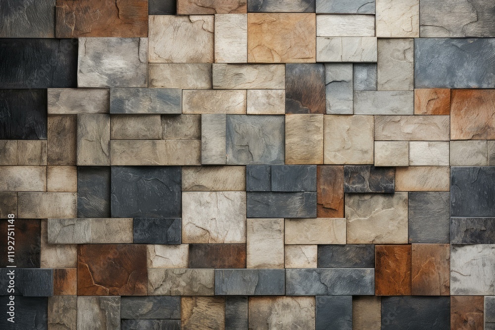 Poster stone cladding tiles creating a textured and colorful wall, perfect for backgrounds and design proje