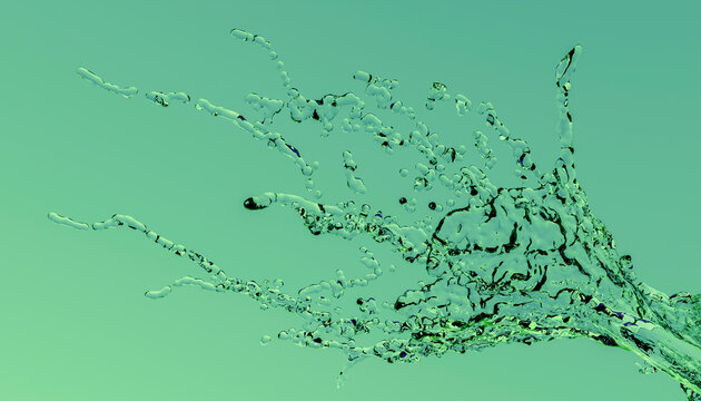 Dynamic 3D-rendered liquid splash in mint green background