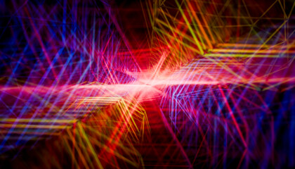 Vibrant 3D render of abstract geometric light patterns