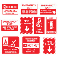emergency set exit, fire extinguisher sign