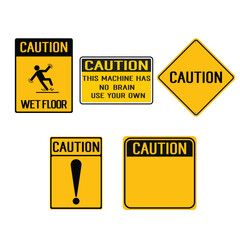 Caution set Board, Hazard warning attention sign, Yellow warning, danger sign, Caution sign, Exclamation sign