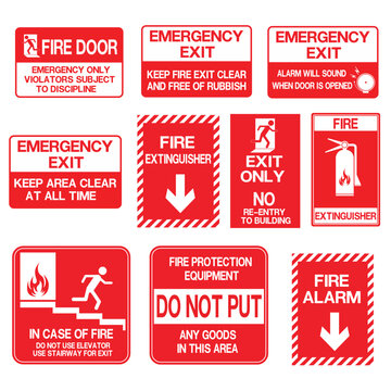 emergency set exit, fire extinguisher sign