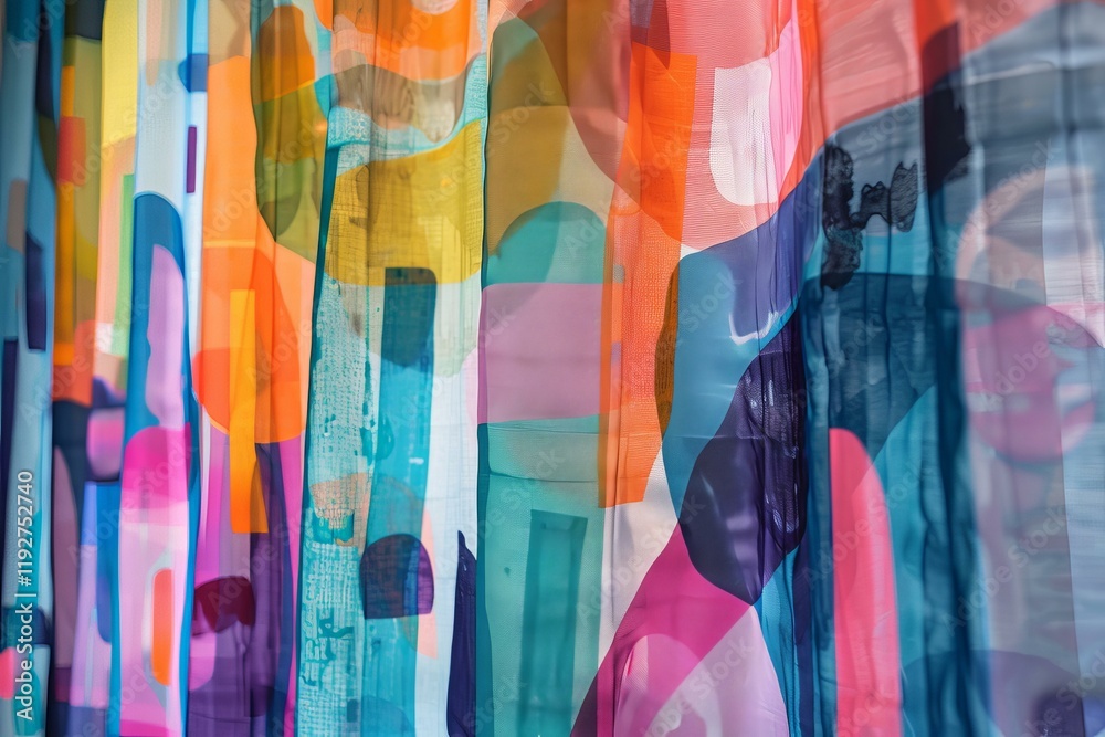 Poster abstract textile pattern with colorful shapes and lines creating a modern background design