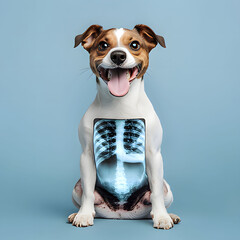 Dog with an artistic x-ray design on its body showcasing healthy ribs and playful expression. Generative AI
