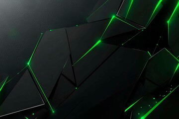 Abstract black background with green accents, futuristic design elements, and geometric patterns, perfect for technology and gaming themes.
