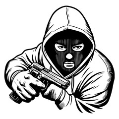 Masked Gunman in Hoodie raster illustration