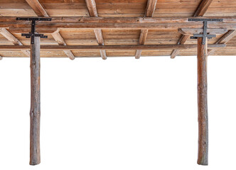 Wooden porch roof isolated on white background