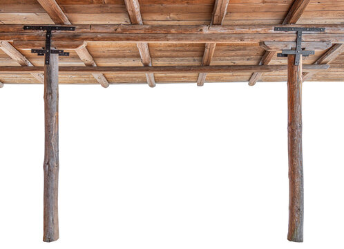 Wooden porch roof isolated on white background