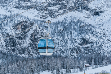 Ski lift in a ski resort in the winter