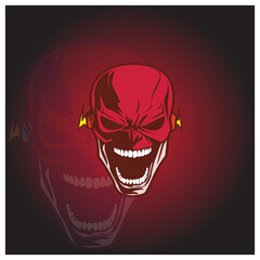 Red Skull Vector Design with Lightning Character Illustration