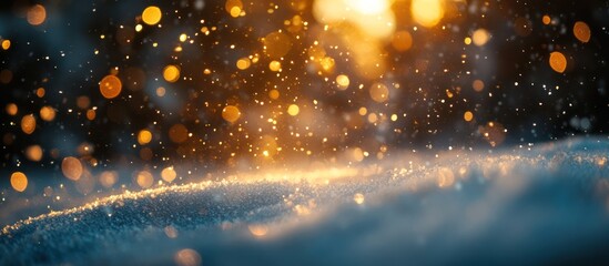 Obraz premium Snowy sunset bokeh winter scene