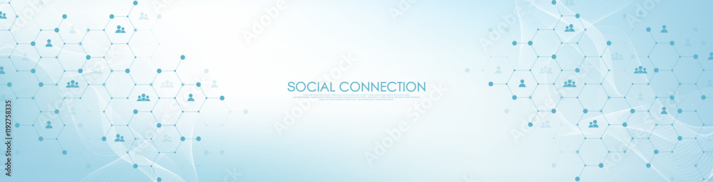 Poster Social network communication concept. Global network connection abstract background. Horizontal header web banner. Internet technology. Business. Science. Vector illustration