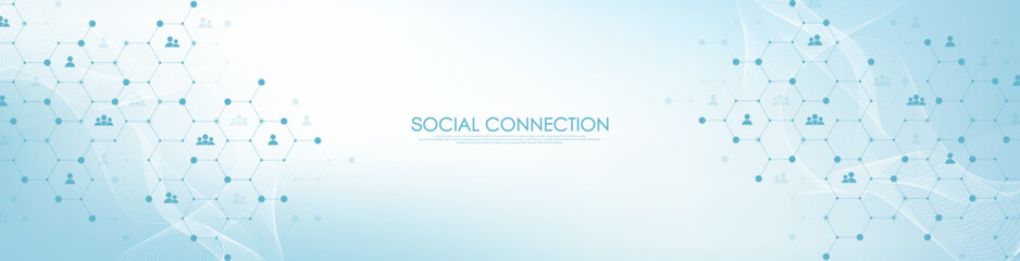 Social network communication concept. Global network connection abstract background. Horizontal header web banner. Internet technology. Business. Science. Vector illustration