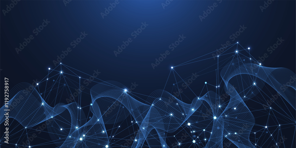 Fototapete Global network connection concept. Big data visualization. Social network communication in the global computer networks. Internet technology. Business. Science. Vector illustration