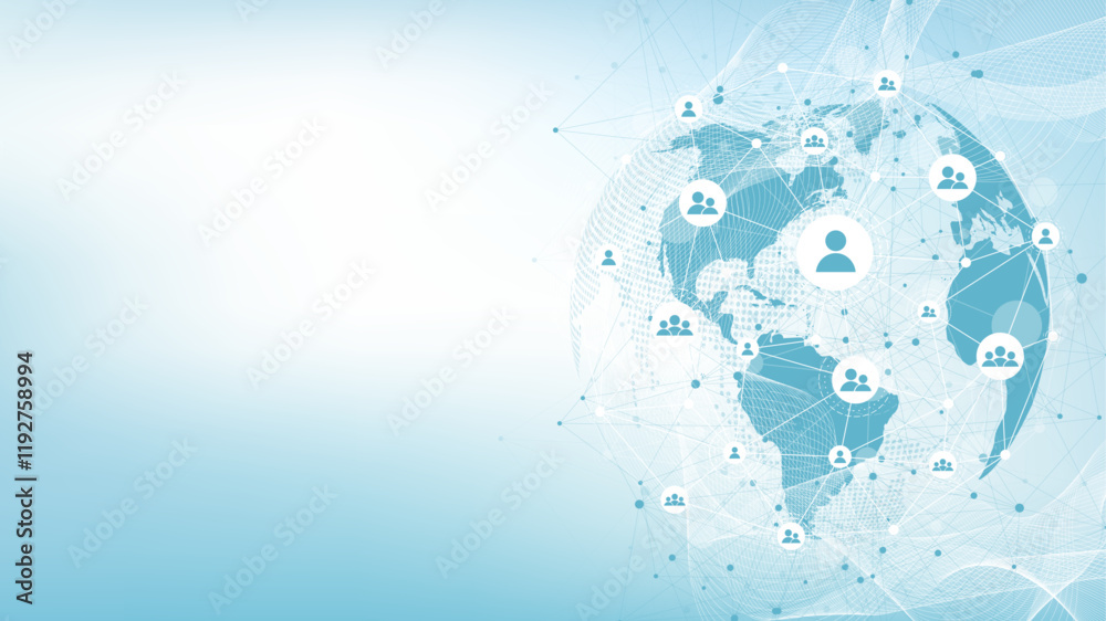 Poster Global network connection concept. Big data visualization. Social network communication in the global computer networks. Internet technology. Business. Science. Vector illustration