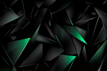 Obraz premium Abstract black background with green accents, futuristic design elements, and geometric patterns, perfect for technology and gaming themes. 