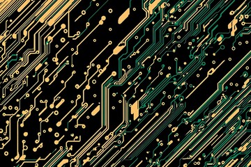 Abstract black background with green accents, futuristic design elements, and geometric patterns, perfect for technology and gaming themes.
