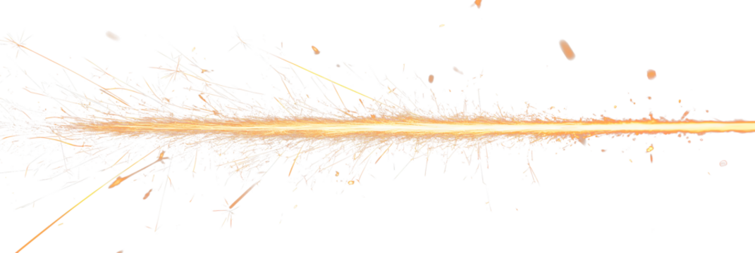 Sparkler trail of light with sparks in a straight line.