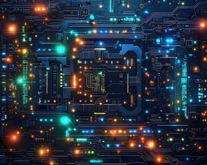 Futuristic Frame with Glowing Tech Inspired Accents in Blue and Green for Digital Concept