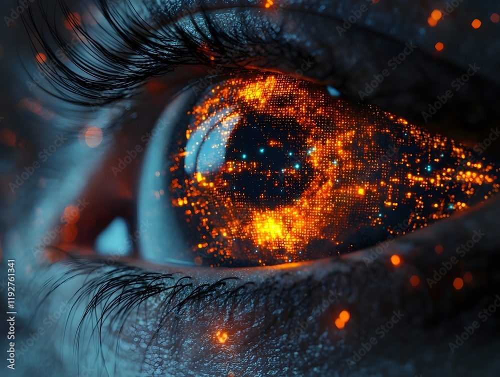 Poster Glowing Eye Dynamically Scanning and Processing Digital Database in Real Time