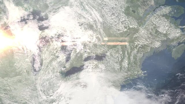 Zooming in on Peterborough, Canada frome space - Perfect for Travel Intros and Backgrounds. Realistic 3D Animation.