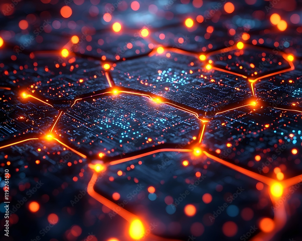 Poster glowing interconnected servers symbolizing the power of cloud computing and data networks