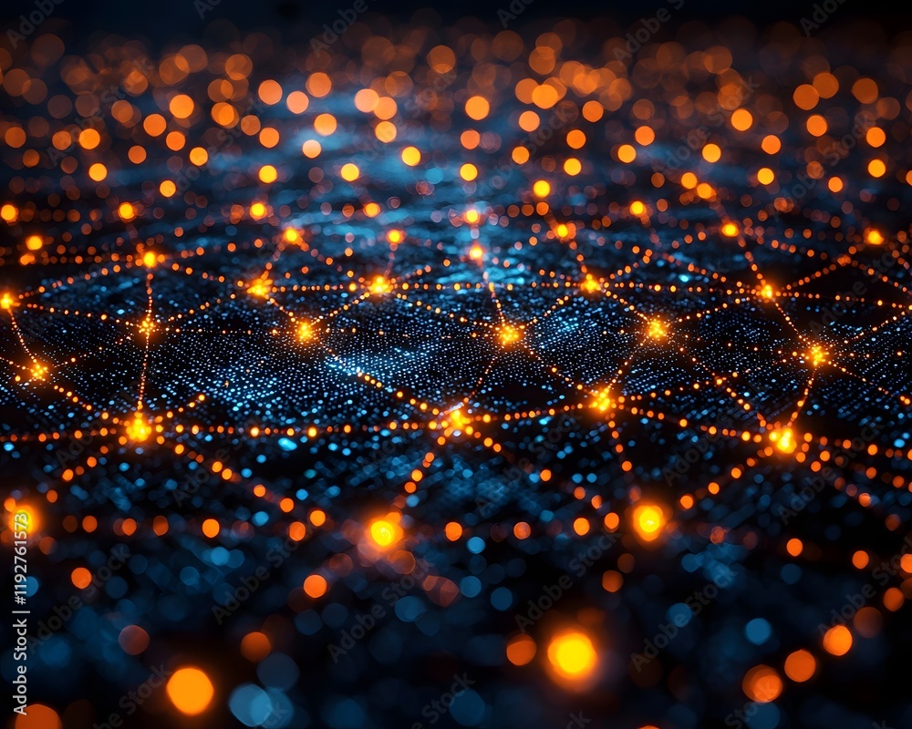 Poster glowing grid of interconnected servers symbolizing vast cloud computing data networks