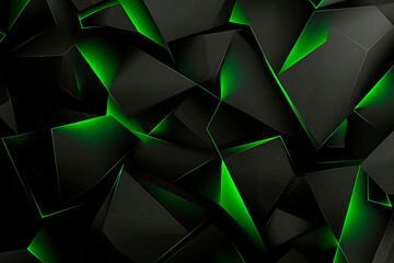 Obraz premium Abstract black background with green accents, futuristic design elements, and geometric patterns, perfect for technology and gaming themes. 