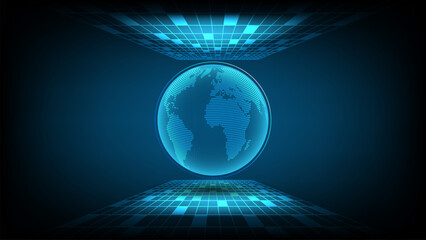 Global network background. World map dotted with Abstract Line and Rectangle shape glow perspective vector design, Internet  technology concept or Futuristic globalization interface