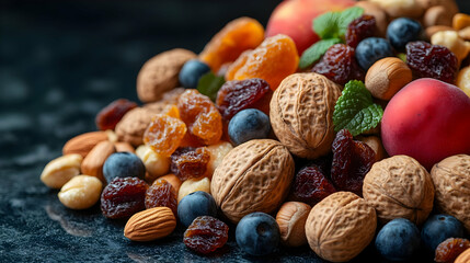 A Colorful Mix of Nuts, Dried Fruits and Berries, a Nutritious and Delicious Snack