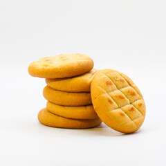 Peanut butter cookies stack on white background