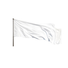 Blank Canvas: A pristine white flag waves gently in the breeze, held high on a sturdy pole, symbolizing surrender or a blank space for design or messaging.