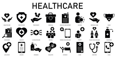 Fototapeta premium Set of HEALTHCARE Icons or symbols Vector fully editable file