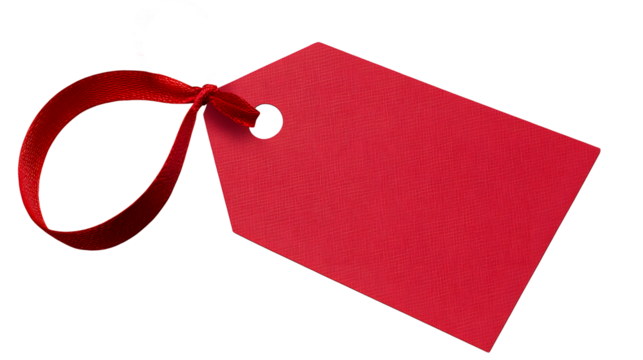 Red gift tag with ribbon blank plain isolated transparent background photo PNG file