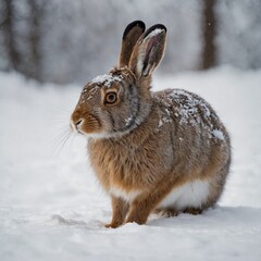 A stunning snowshoe hare on a white background.

