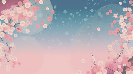春の桜満開イラストと花びらの舞い散る風景