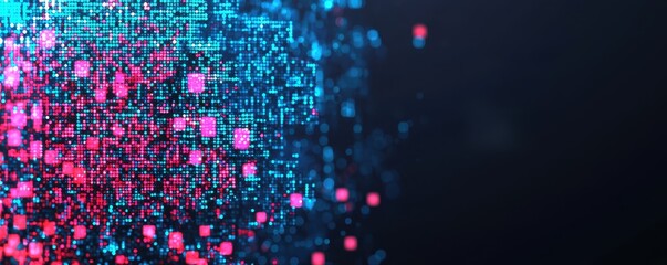 Abstract Digital Data Stream Glowing Pink and Blue Pixels Flowing
