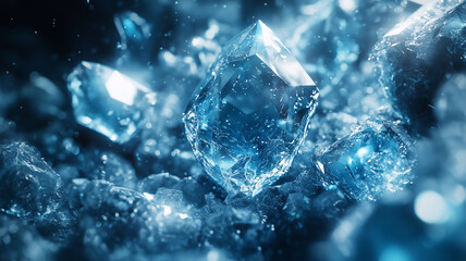 Obraz premium stunning close up of sparkling blue crystals glistening in light, creating serene and enchanting atmosphere. intricate details and reflections enhance beauty of scene
