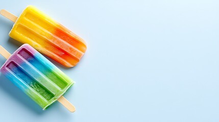 Colorful Rainbow Popsicles on Blue Background