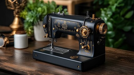 Fototapeta premium Vintage Gold Black Sewing Machine