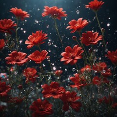 Red flowers floating in mid-air with magical sparkles.