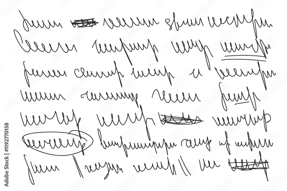 Fototapete illegible cursive script message. handwritten scribble letter. freehand text note. vector hand drawn