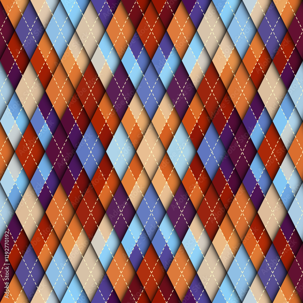 Poster Brown and blue Argyle pattern with intricate diamond-shaped motifs on a subtle texture, perfect for modern seasonal textile designs.