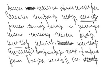 Illegible cursive script message. Handwritten scribble letter. Freehand text note. Vector hand drawn illustration.