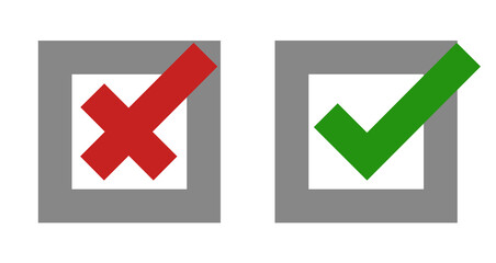 Selection sign. Flat buttons. Green check marks and red crosses. Selection graphics.